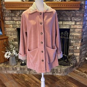 Real Clothes by Saks Fifth Avenue Pink Fleece Coat with Tan Sherpa Detailing.